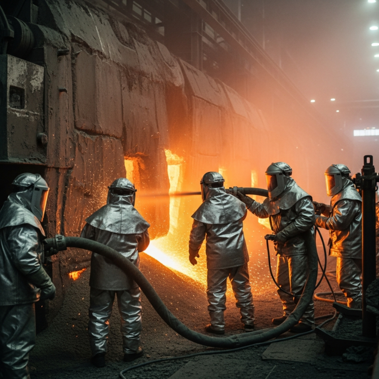 Refrakter fırın iç görünümü, shotcrete uygulaması