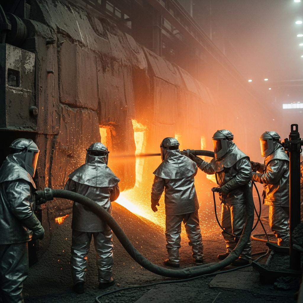 Refrakter fırın iç görünümü, shotcrete uygulaması